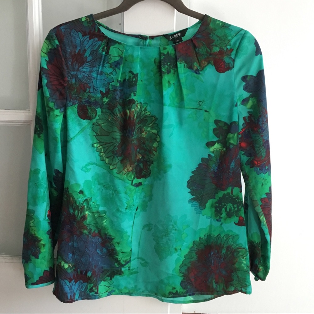 J.Crew Factory Printed Pleated Top Bright Aqua XS
